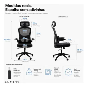 Cadeira Escritório Ergonômica Giratória Reclinável Luminy - Imagem 7