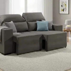 Sofá Retrátil Reclinável 2 Lugares Em Veludo Cor Cinza 140cm Assento Extensível Confortável Sala Moderna Brelarmoveis - Imagem 5