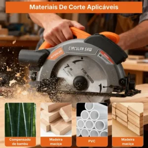 Serra Circular Elétrica 185mm 1650w Com Guia Laser Aitoolzo Laranja - Imagem 8