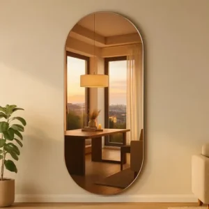 Espelho Lopazzi Orgânico 90x40cm Lapidado Luxo Moderno Oval 90x40cm Suporte - Imagem 4