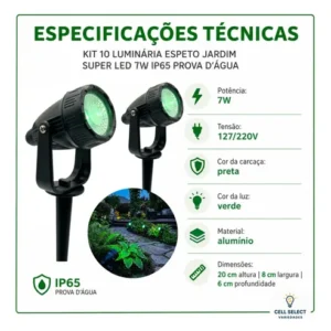Kit 10 Luminária Espeto Jardim Super Led 7w Ip65 Prova Dágua - Imagem 7