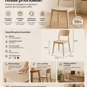 Kit 4 Cadeiras Sala Jantar Pretas Empilháveis Modernas - Imagem 9
