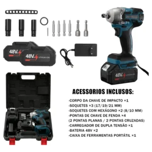 Kit Chave De Impacto 2 Baterias 48v Recarregável Com Maleta - Imagem 4