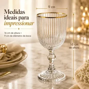 Kit de 6 Taças de Vidro Canelado com Borda Dourada para Água, Vinho e Suco Pratitudo Essencial Versalhes Gold 340 mL - Imagem 3