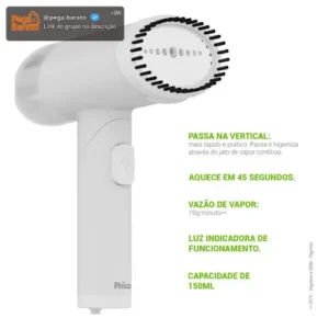 Passadeira A Vapor Dobrável Philco 150ml 1250w Pvp06a Bivolt Branco - Imagem 1