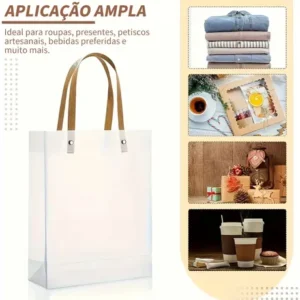 Kit 20un Fosco Sacola Para Presente Transparente Com Alça Branco 20x20x9cm - Imagem 7
