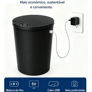 Lixeira Redonda Preta Inteligente 16L Automática com Sensor para Banheiro e Cozinha - Imagem 8