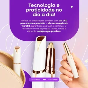 Kit Caneta Depiladora Sobrancelha + Batom Depilador Facial eletrico recarregavel - CROWLEY - Imagem 6