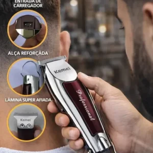 Máquina Profissional Cortar Cabelo E Barba Acabamento Sem Fio Prateado Com Marrom Bivolt 110/220 Cartel Barber Shop - Imagem 7