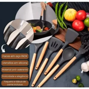 19 Peças Kit Utensilios Cozinha Tábua Em Silicone Espátula - Imagem 9