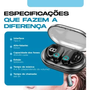 Fone de Ouvido Bluetooth TWS Esportivo com Gancho para Academia e Corrida - Imagem 6