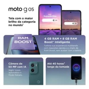 Smartphone Motorola Moto G05 - 256gb 12gb (4gb Ram + 8gb Ram Boost) E Camera 50mp Com Ai Bateria De 5200 Mah Tela 6.7 Com Superbrilho - Verde - Imagem 6