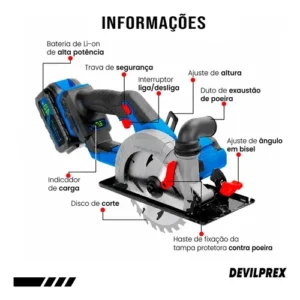 Serra Circular A Bateria 48v Brushless 2 Baterias DPX-026S Devilprex - Imagem 5