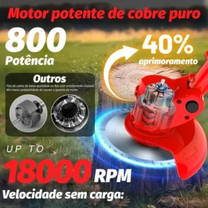 Roçadeira Cortador De Grama Eletrico 2 Baterias Com Road - Imagem 5