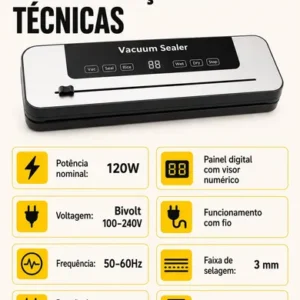 Seladora A Vácuo 120w Painel Digital Bivolt + 10 Sacos - Imagem 6