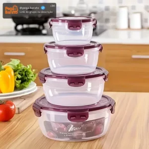 Kit 4 Potes Herméticos Redondos Para Armazenamento De Alimen - Imagem 1