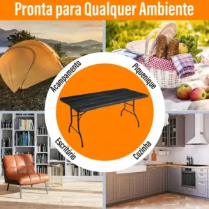 Yab - Mesa Dobrável 1,80 M Vira Maleta C/ Alça Resistente Camping Praia Premium Área Externa/interna 180cm Portátil - Cor Preto Amadeirado - Imagem 6
