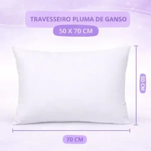 Kit 02 Travesseiro Antialérgico Pluma De Ganso 70cm X 50cm Cor Branco - Imagem 3