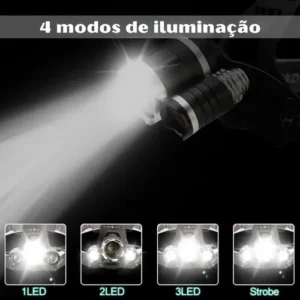 Lanterna De Cabeça Led Recarregável Farol Bike 3 Leds Zoom 300m Alta Potência Pesca Trilha Camping - Imagem 11