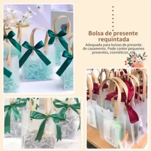 Kit 20un Fosco Sacola Para Presente Transparente Com Alça Branco 20x20x9cm - Imagem 6