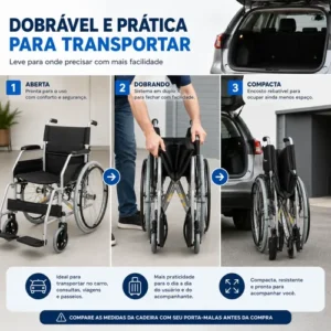 Cadeira De Rodas Dobrável Aço Resistente Desmontável 120kg - Imagem 4