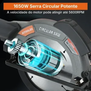 Serra Circular Elétrica 185mm 1650w Com Guia Laser Aitoolzo Laranja - Imagem 5