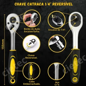 Jogo Chaves Combinadas Kit Ferramentas Soquete Catraca Chave De Boca Combinada 58 Peças Crv Cietec - Imagem 11