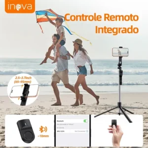 Tripé Extensível Profissional Para Celular 1,9m, Bastão De Selfie Dobrável Portátil Com Controle Remoto Bluetooth E Alça Equilíbrio , Rotação 360°, Parafuso 1/4 Compatível Câmeras, Gopro,ios E Android - Imagem 7