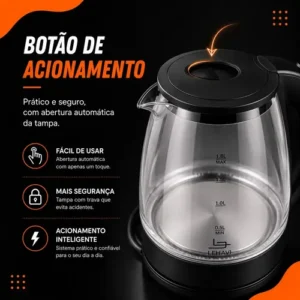 Chaleira Elétrica de Vidro Hold On 1.8 Litros, com Aquecimento Rápido e Desligamento Automático - Imagem 10