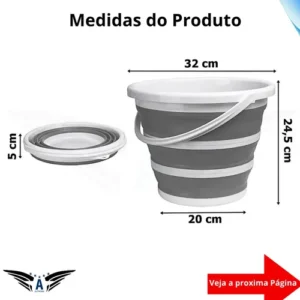 Balde Retrátil 10L Flexível Dobrável Silicone Reforçado Multiuso Compacto Pronta Entrega Cinza e Branco Óh Céus Aletrônix - Imagem 9
