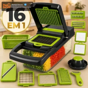Cortador Fatiador Ralador De Legumes Frutas Vegetais Triturador Picador Manual 16 Peças para Cozinha Mandolin Inox Sólar - Imagem 1