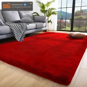 Tapete 2.00x1.50 Casa Laura Enxovais Shaggy Felpudo Para Quarto Sala Luxo Vermelho - Imagem 1