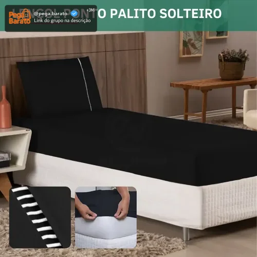 Kit Jogo De Cama Solteiro Padrão 2 Peças Percal Premium 400 Fios Fronha Ponto Palito Super Macio Confortável Cor Preto