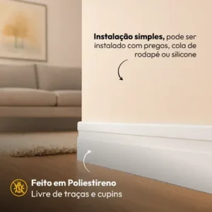 Kit 5 Barras 2m Rodapé Poliestireno Frisado 10cm Altura Alut - Imagem 5