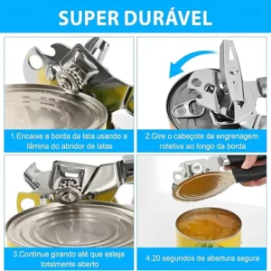 Abridor De Lata Automático Manual Profissional Aço Inox Emborrachado Abre Latas Fácil Sem Esforço Corte Lateral Seguro Sem Rebarbas Abridor De Lata Cozinha Casa Restaurante Bar Uso Diário Premium - Imagem 10