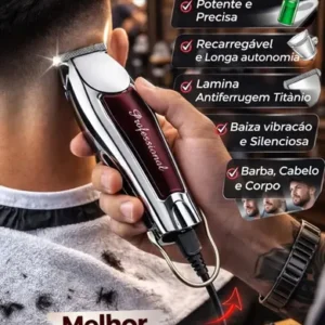 Máquina Profissional Cortar Cabelo E Barba Acabamento Sem Fio Prateado Com Marrom Bivolt 110/220 Cartel Barber Shop - Imagem 4