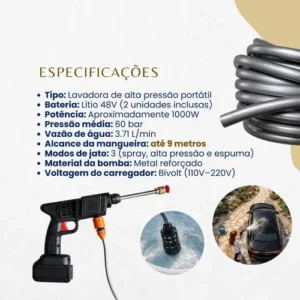 Lavadora Lava Jato Portátil Alta Pressão 2 Baterias + Maleta - Imagem 10