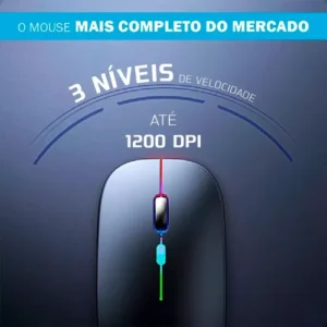 Mouse Sem Fio Recarregável Wireless Optico Led Rgb Ergonômico Sem Fio Para Pc Desktop Notebook Tablet Smartphone Preto - Imagem 3