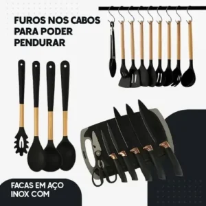 19 Peças Kit Utensilios Cozinha Tábua Em Silicone Espátula - Imagem 3