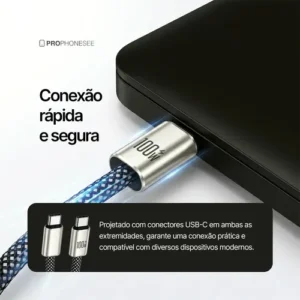 Cabo Usb Tipo C Turbo Compatível Com Iphone Apple Samsung Android Xiaomi Mi Motorola Playstation Ps5 USBC 100W Longo Carregador 2 Metros Dados Celular Controle Turbo Duas Pontas Duplo Rápido Nylon - Imagem 5