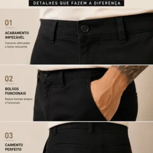 Calça Sarja Masculina Social Slim Elastano Bolso Embutido - Imagem 8
