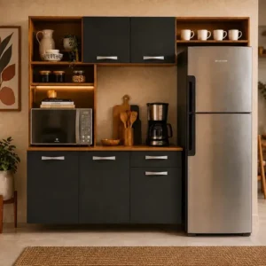 Kit Armário Cozinha Suspensa Aramóveis Compacta 5 Portas 1 Gaveta Nanda Cor Cinamomo Grafite - Imagem 2