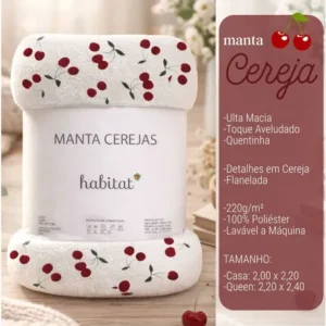 Manta Microfibra Casal Macia Quentinha Antialérgica Cereja - Imagem 5