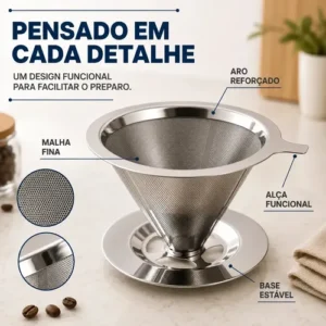 Filtro Permanente Café 103 Aço Inox Reutilizável Coador Universal Malha Fina Lavável Sem Papel Alta Durabilidade Premium - Imagem 10