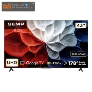 Smart TV Semp 43 Polegadas LED HVA 4K S62 WiFi Bluetooth Google TV 3 HDMI HDR10+ Dolby Audio 43S62 - Imagem 1