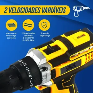 Parafusadeira Furadeira C/ 2 Baterias Maleta Kit Completo Led Eixo Flexível Vários Níveis Torque Simake - Imagem 5