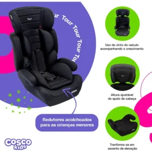 Cadeirinha Cosco Kids, Tour, 9 a 36 Kg, Preta - Imagem 9