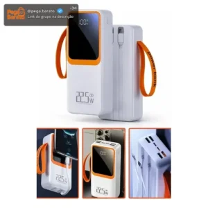 Power Bank 30000mah Branco Turbo 22,5w Carregamento Rápido Usb Tipo C Lightniing Alta Capacidade Portátil Compatível Com Celular Smartphone Tablet iPad Segurança Inteligente - Imagem 1