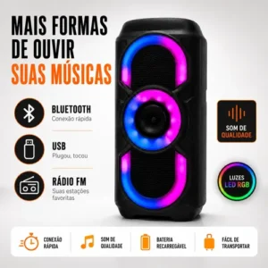 Caixa De Som Bluetooth Potente 50w Rgb Tws Usb Fm Portátil - Imagem 8
