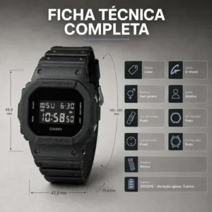 Relógio Casio G-Shock DW5600BB-1DR Digital Preto Original 200m Resistente a Impactos Pulseira de Resina Cronômetro Alarme Timer Iluminação LED - Imagem 3